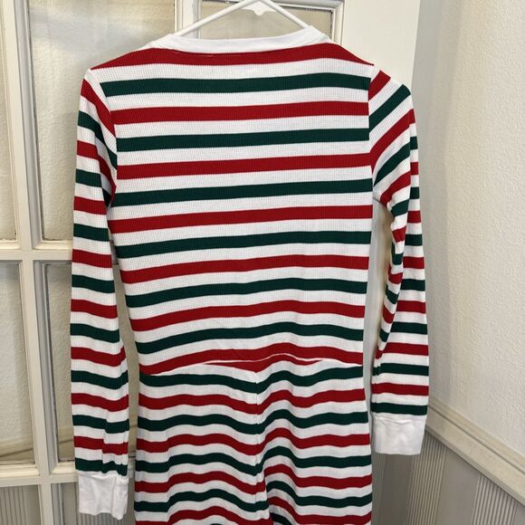 Old Navy Union Suit Red Ivory Green Stripe One Piece Size Small Pajamas - Picture 5 of 11
